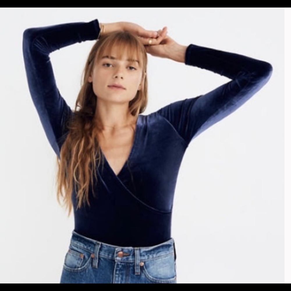 {MADEWELL} Royal Blue Velvet Bodysuit NWOT